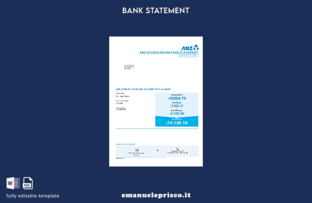 modello di versione dell'estratto conto bancario Australia ANZ in stile verifica